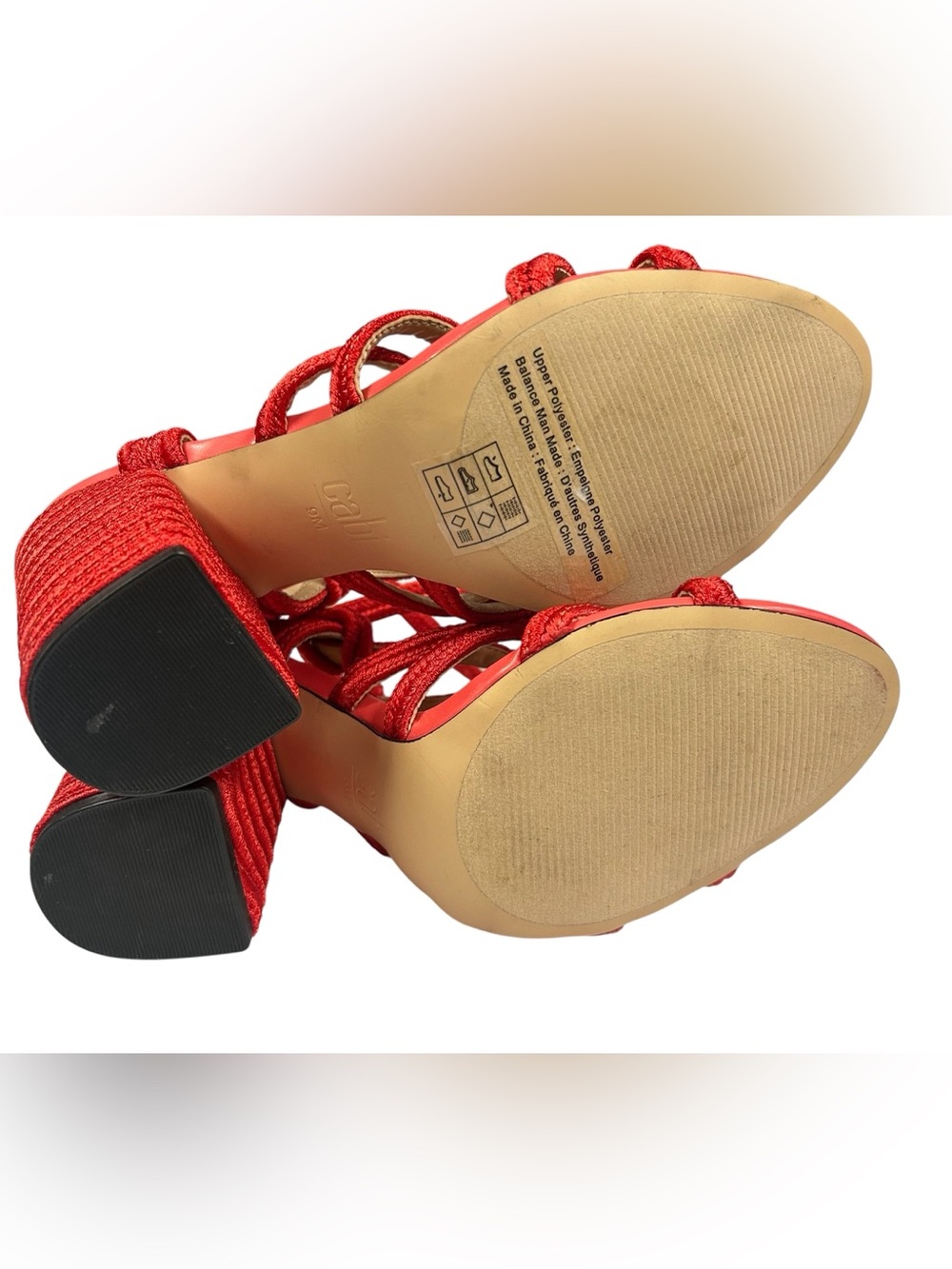 CAbi Tiptoe Sandals Sz 9 M Red Ankle Strap Block Heel Open Toe Knot - Picture 10 of 11
